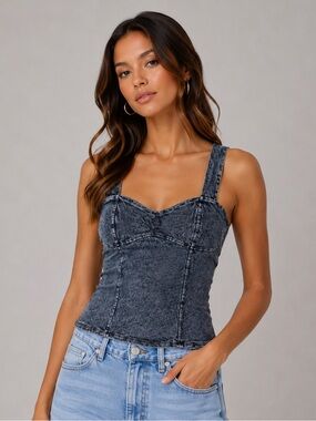 $118 New Michael Lauren Denim Look Corset Tank - Small